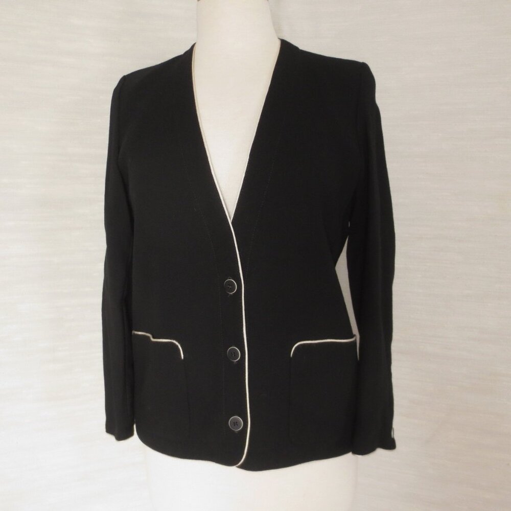 Vintage Made in England Wool Black and Cream Lady Elegant Jacket (Modified)